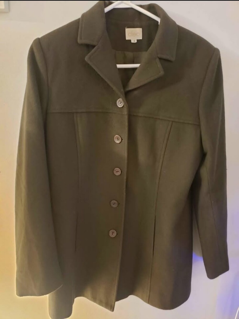 cleo Olive Green Single-Breasted Pea Coat